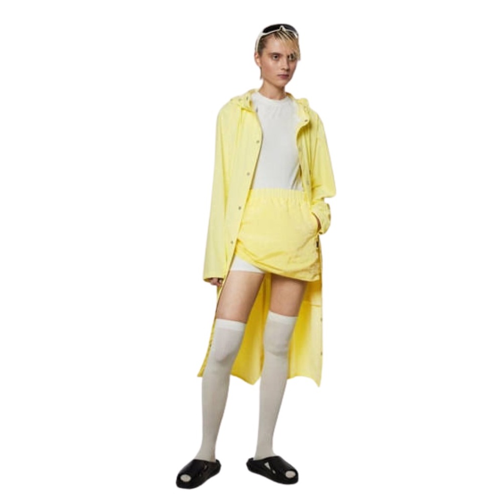 RAINS Longer Jacket Unisex XL Straw Yellow Hooded Raincoat Gorpcore Outdoor